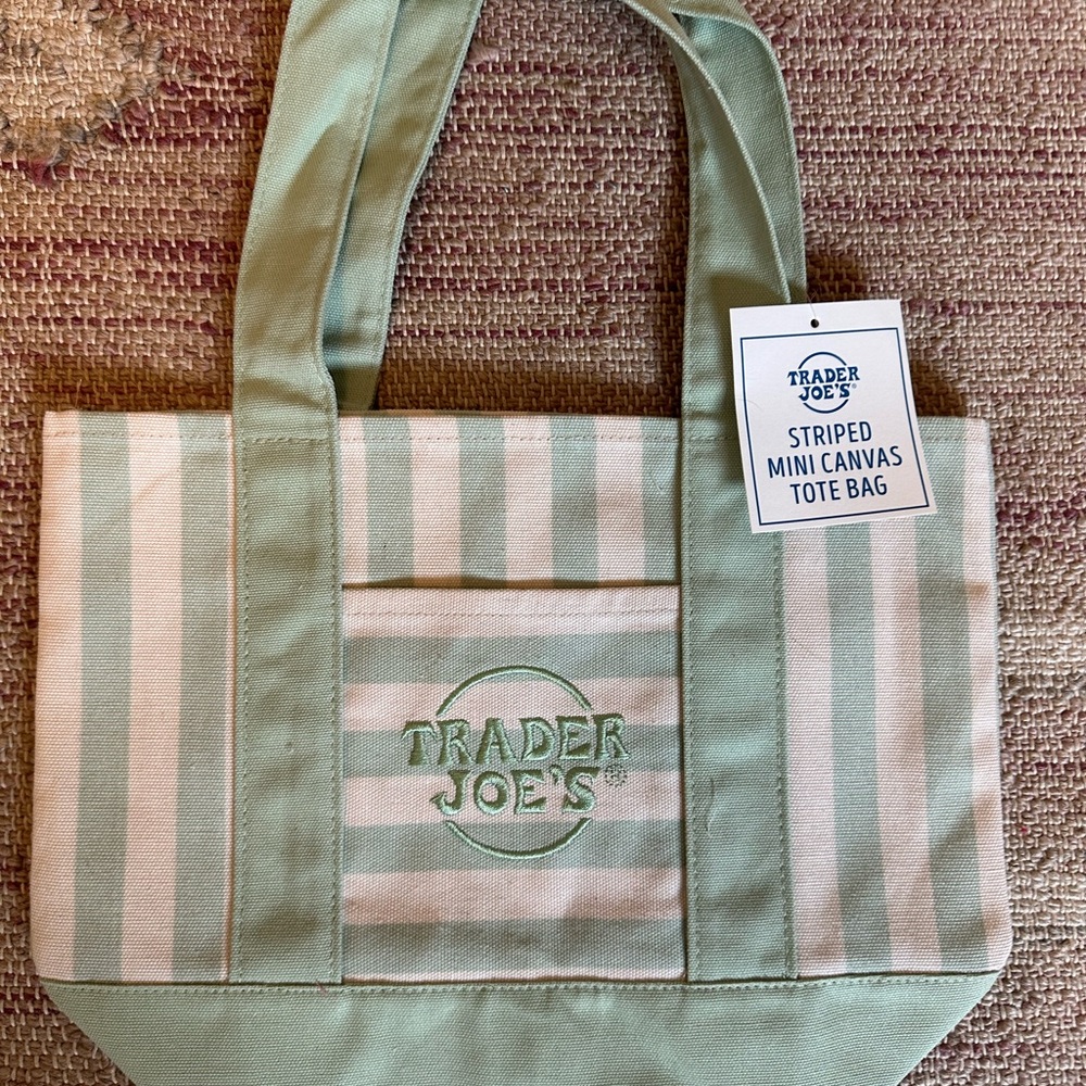 Mint Green Striped Canvas Tote Bag